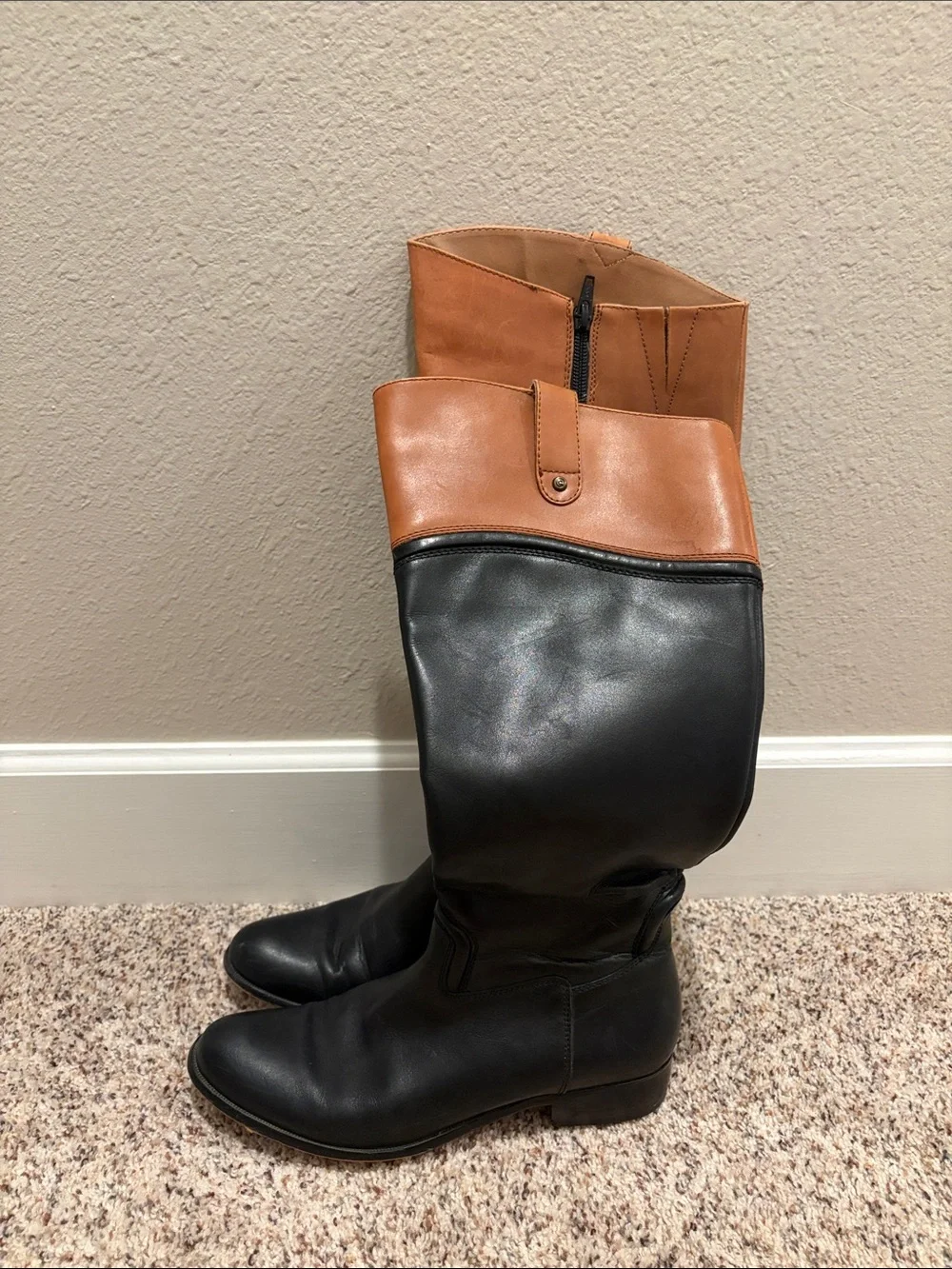 Corso Como Black and Tan Two-Tone Over-the-Knee Boots